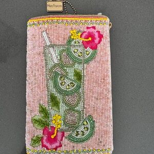 Mary Frances Pink Beaded Clutch with Cocktail Design